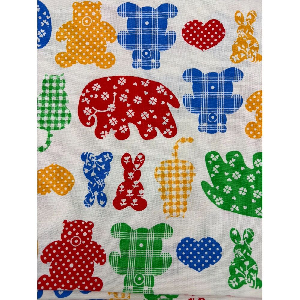 Vintage 1960s Children's Fabric Calico Animals Red Yellow Blue Green